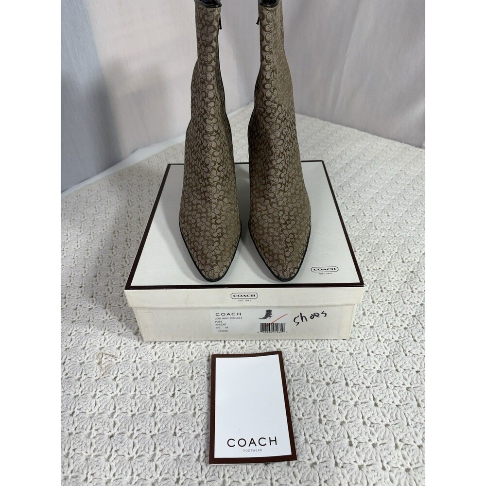 Coach Ankle Boots Women's 9B Canvas Leather Signature C Kitten Heel Vintage Y2K